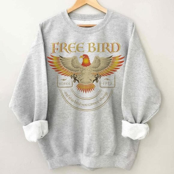 Free Bird Shirt, Retro Music Shirt, Rock Band Vintage Trendy Sweatshirt Grey - Picture 1 of 4